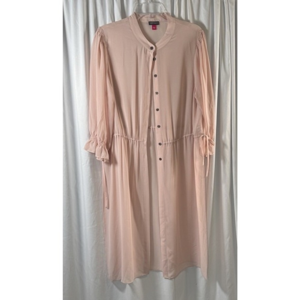 Vince Camuto Blush Pink Sheer Button Front Maxi Duster Cardigan Coverup L 83-12 - Picture 2 of 16